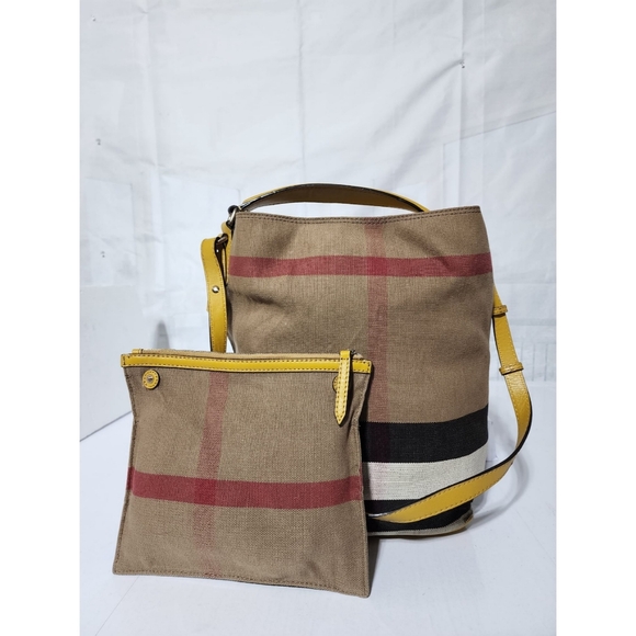 BURBERRY Canvas Mega Check Medium Ashby Hobo Saddle Bag Yellow/Beige - Picture 3 of 14